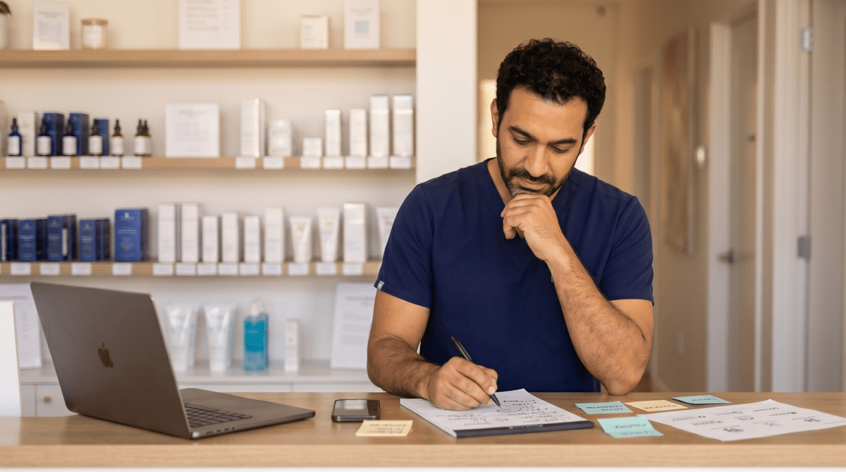 Laser hair removal owner brainstorming business name ideas