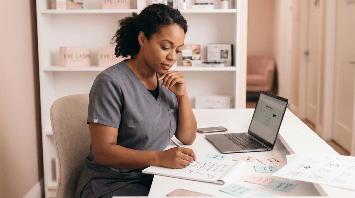 Lash lift studio owner brainstorming business name ideas