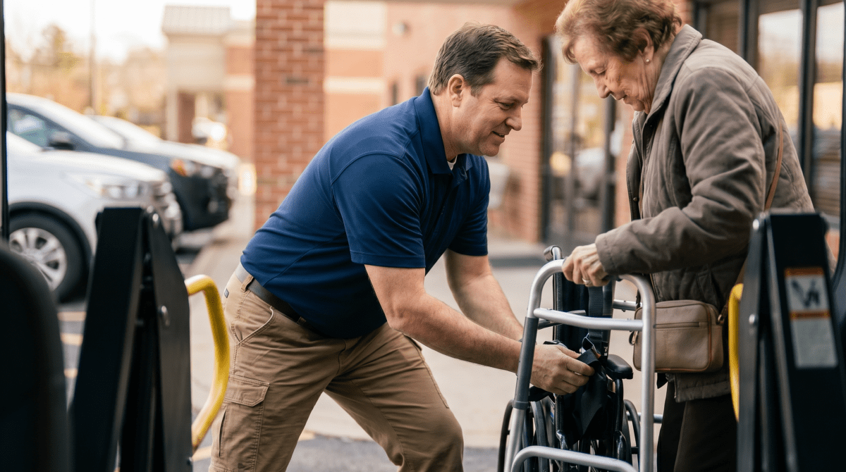 Medical transport driver transporting a patient for a non-emergency medical transportation service