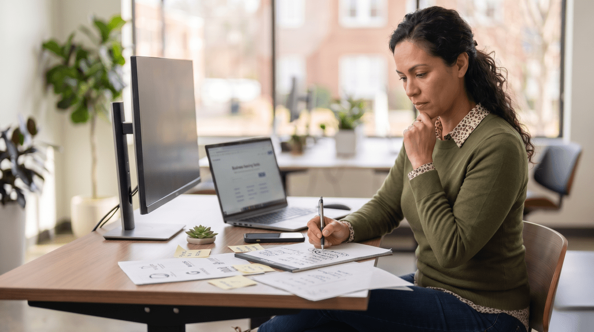 Mobile app studio owner creating LLC name ideas for an app development business