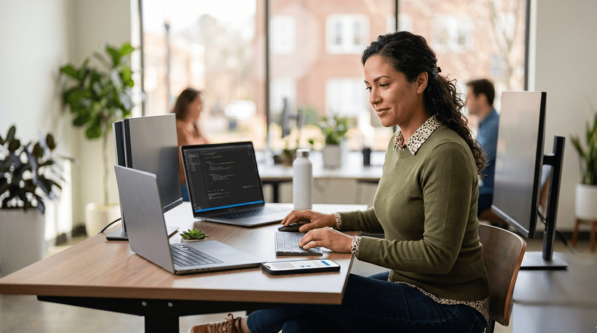 Mobile app studio owner developing a mobile app for a software and technology business