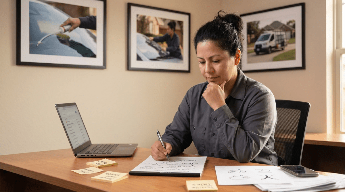 Mobile auto glass repair business owner brainstorming LLC names