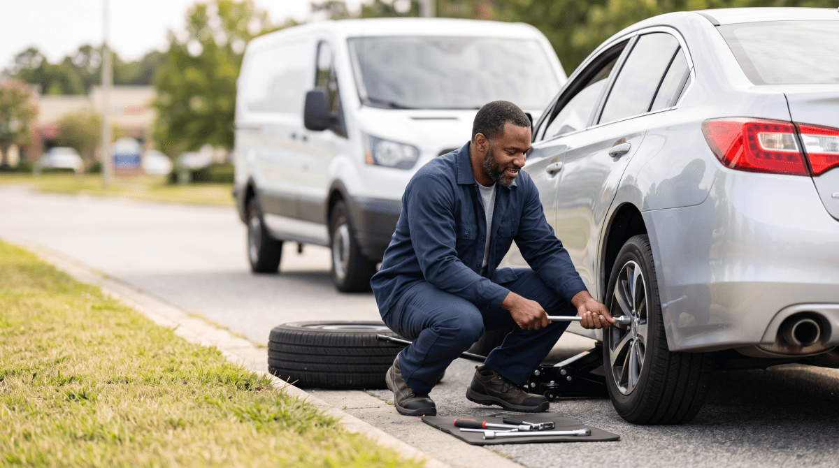 Mobile tire change owner starting a business.