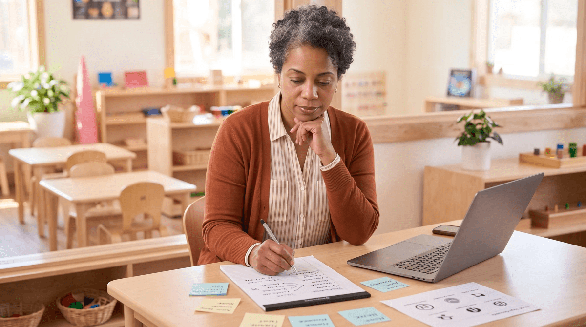 Montessori school owner brainstorming business name ideas