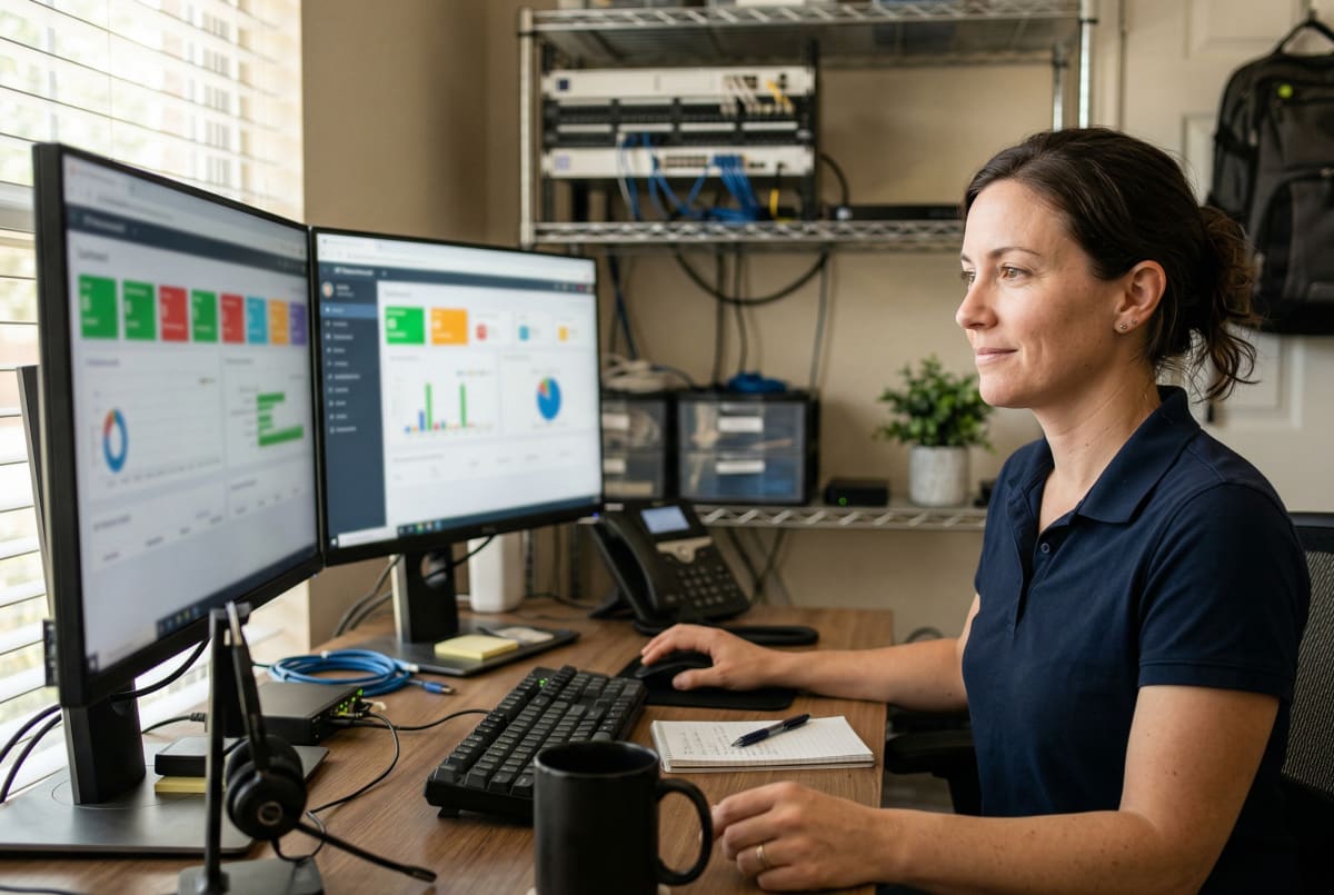 Managed service provider business owner working in office