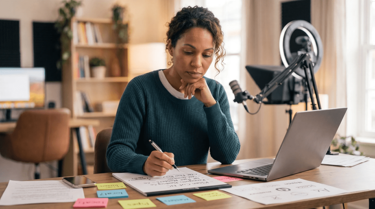 Online course business owner reviewing LLC name ideas