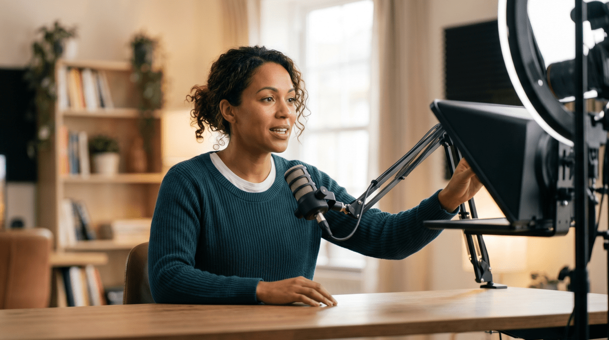Online course business owner recording educational content for an online learning platform