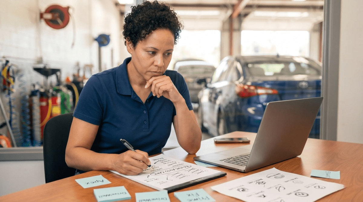 Paintless dent repair business owner reviewing LLC name ideas