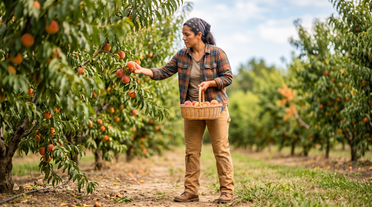 Peach orchard owner working on their new business idea