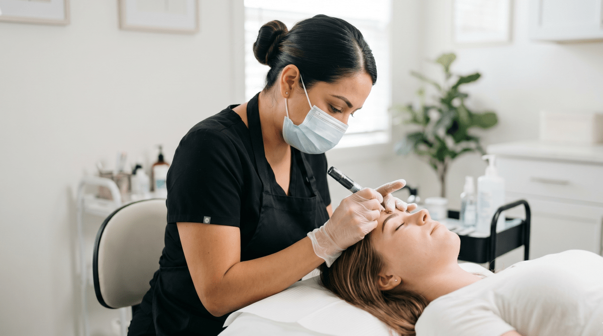 Permanent makeup artist applying cosmetic tattoo and permanent makeup services