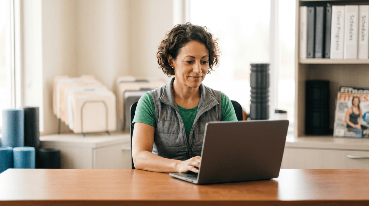 Personal trainer registering a personal training business as an LLC from desk