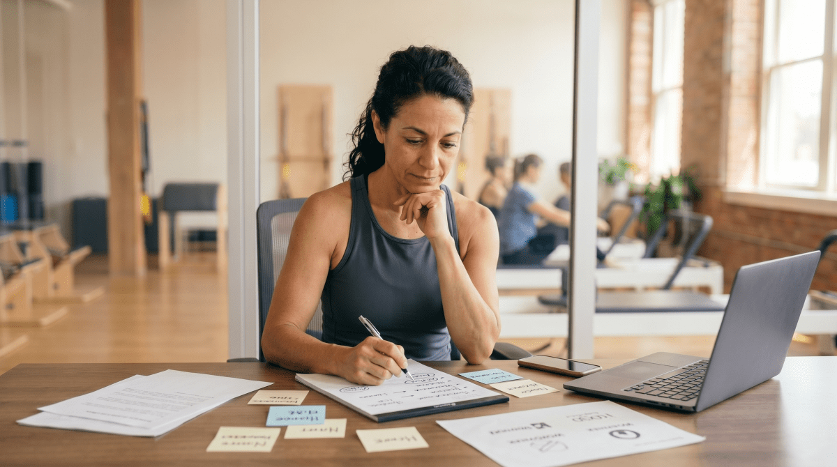 Pilates instructor naming a Pilates studio