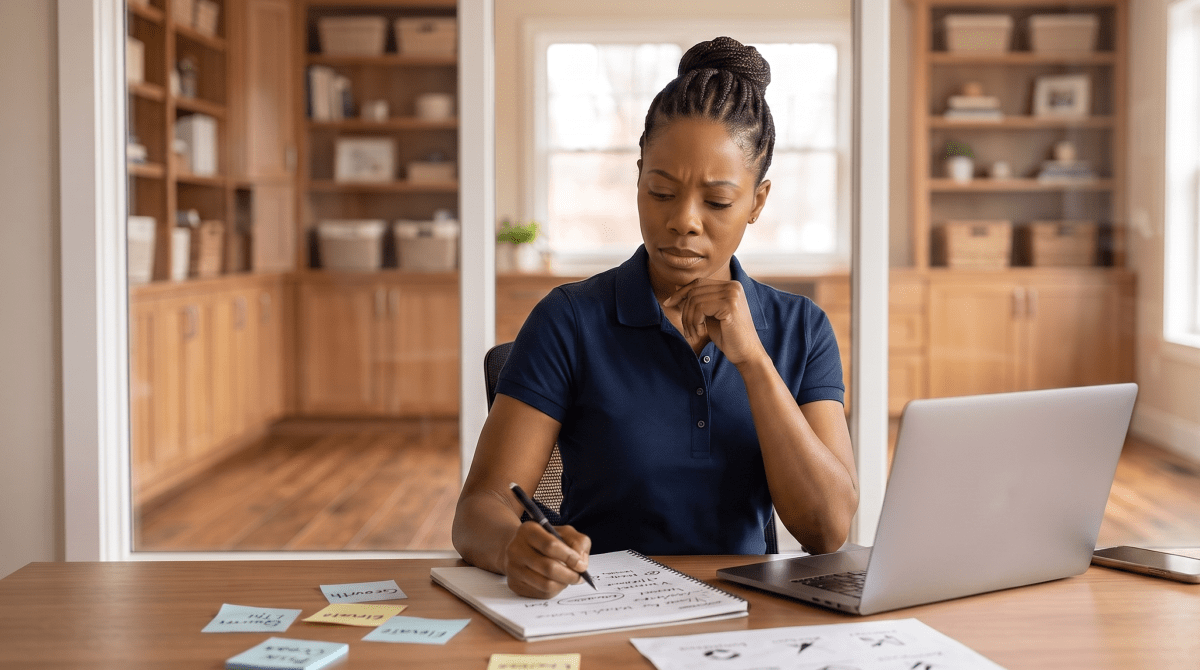 Professional organizer owner brainstorming business name ideas