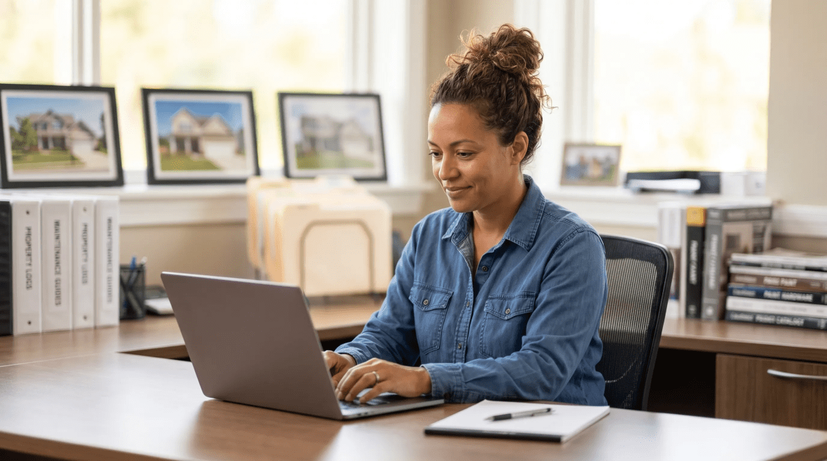 Property maintenance owner registering a maintenance business as an LLC from desk