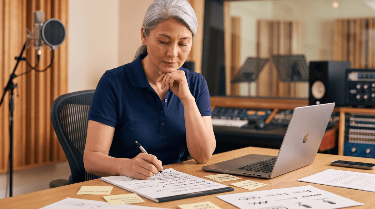 Recording studio owner brainstorming business name ideas