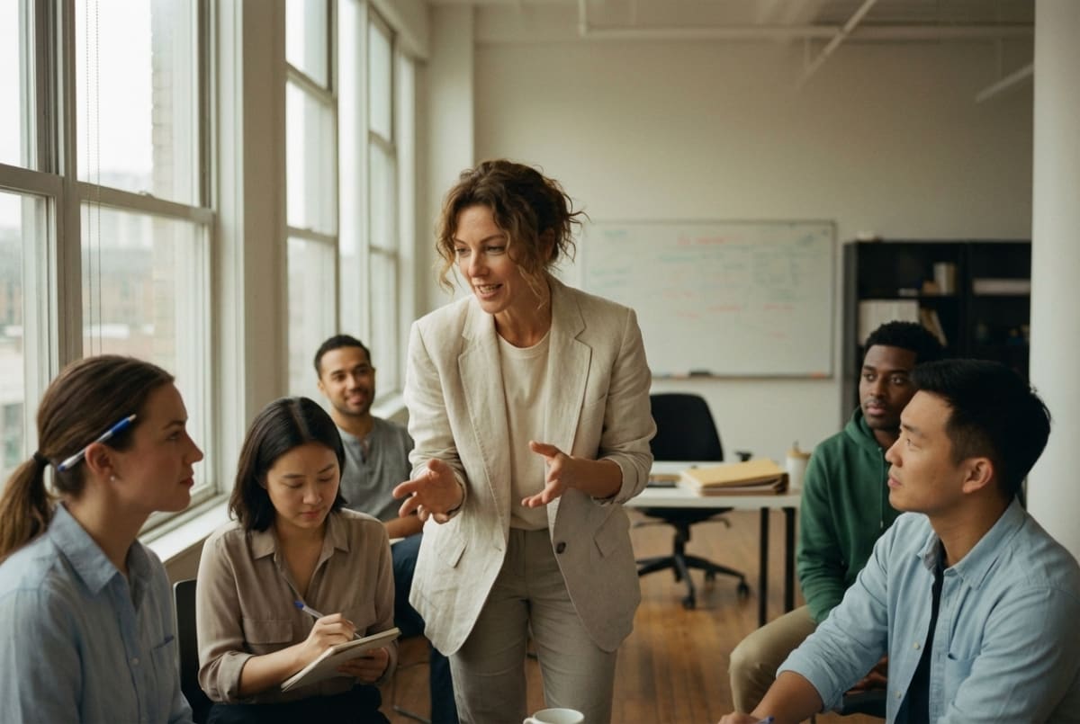Recruiting agency owner collaborating with their team to source and place job candidates for clients