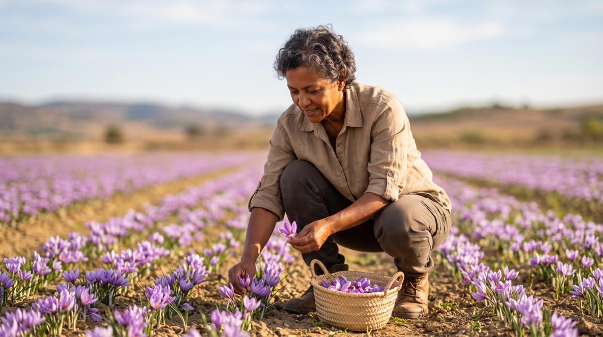 Saffron farm owner working on their new business idea
