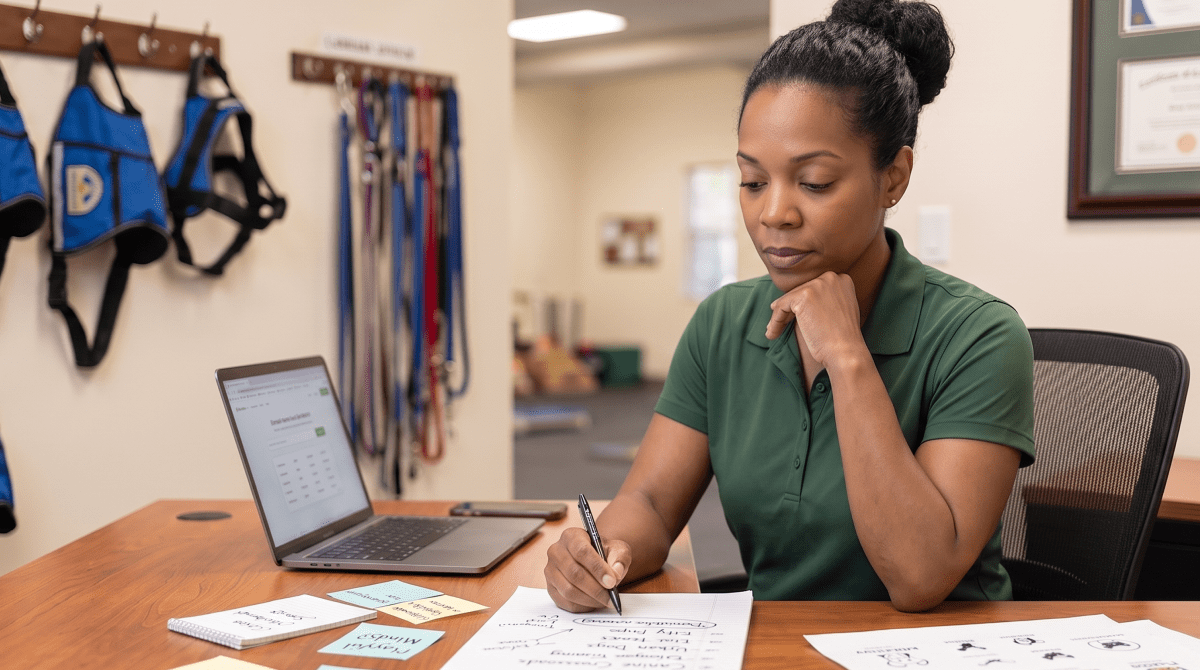 Service dog training owner brainstorming business name ideas