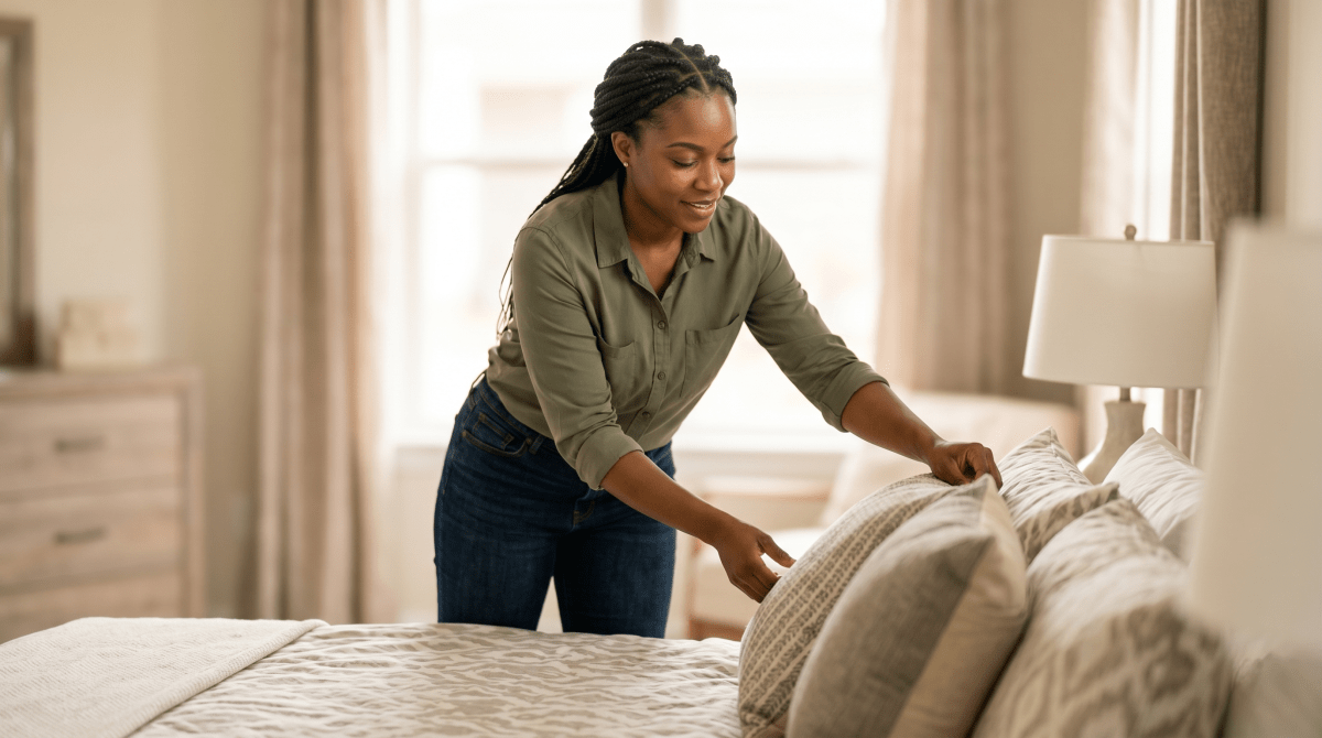 Short-term rental business owner managing an Airbnb or VRBO property for guests