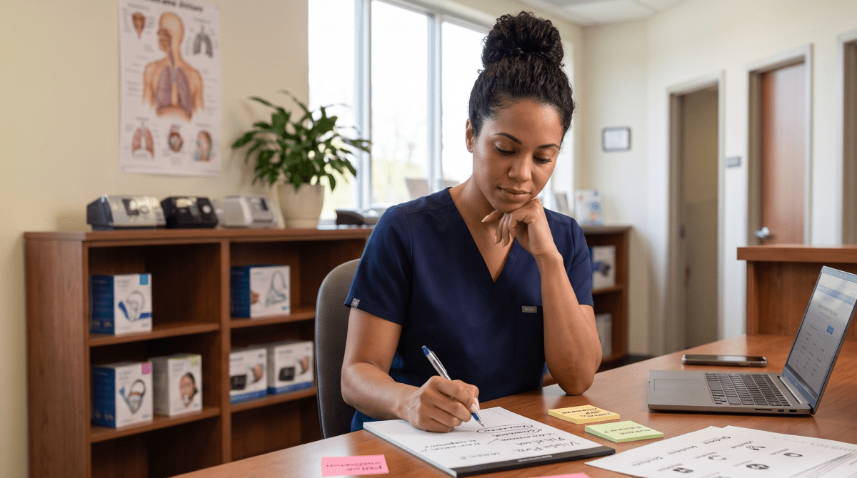 Sleep apnea clinic owner brainstorming business name ideas