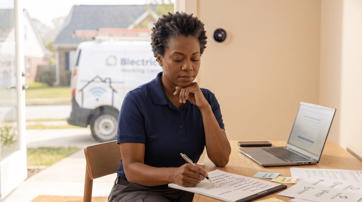 Smart home installation owner brainstorming business name ideas