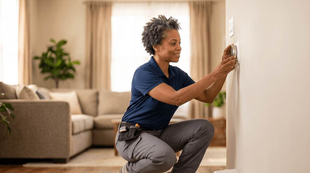 Smart home installation business owner installing smart home devices