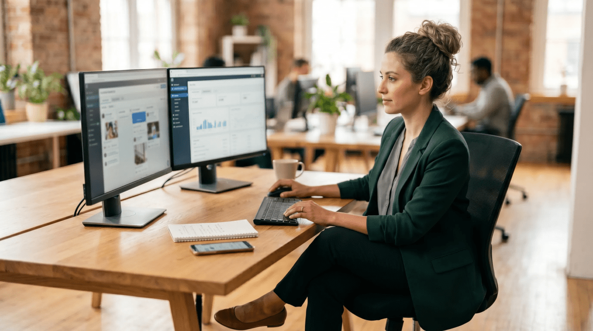 Social media agency owner working in an office