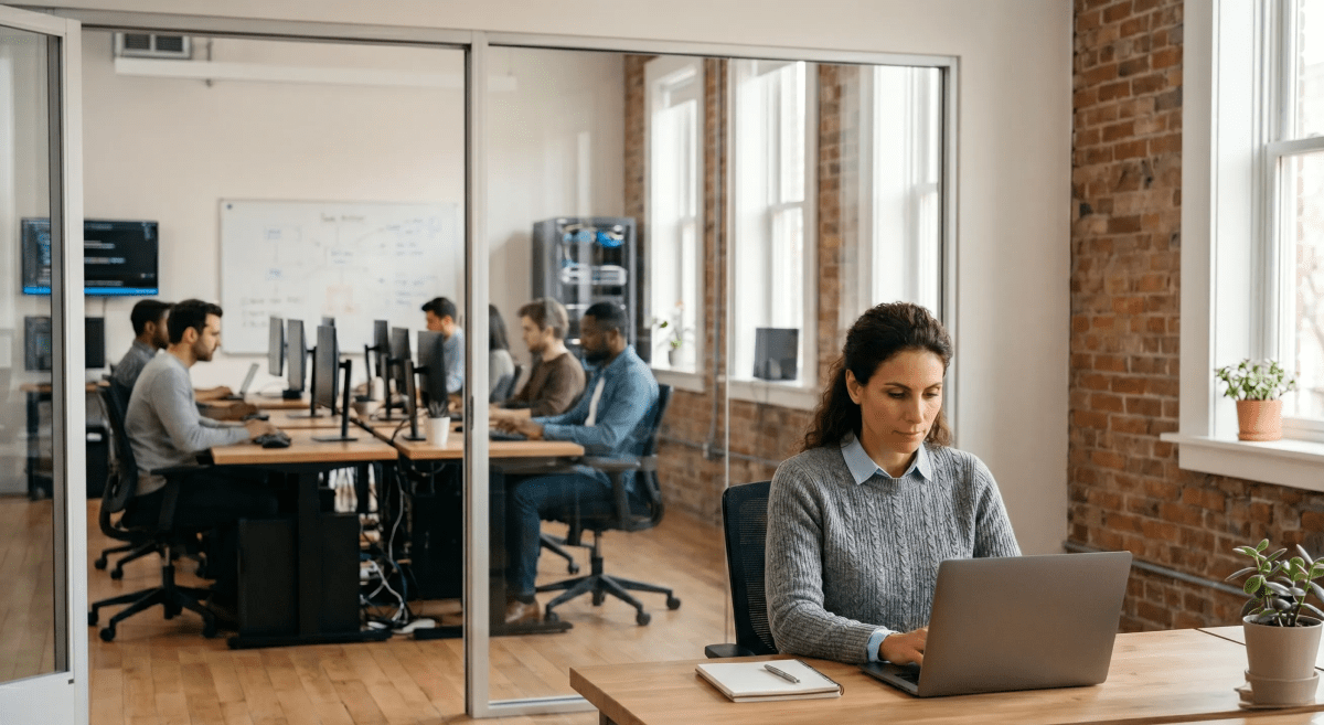 Software development agency owner coding while starting an LLC
