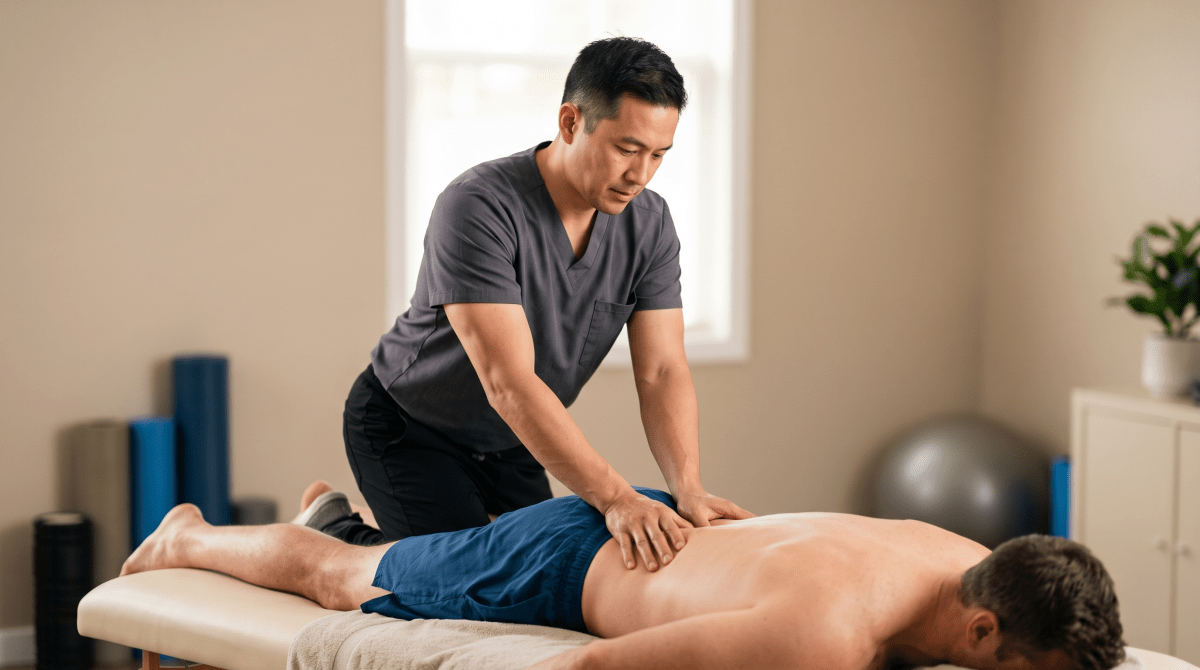 Sports massage therapy practice owner working on their new business idea
