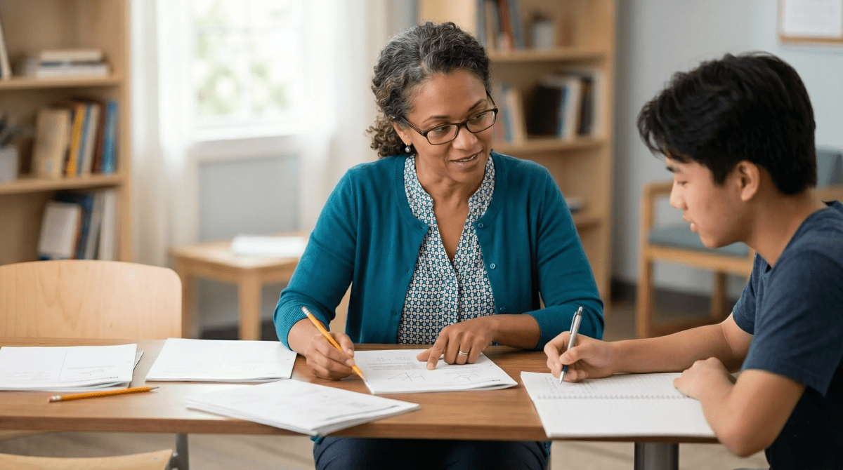 SAT and ACT test prep tutoring session with a student practicing exam problems with an instructor