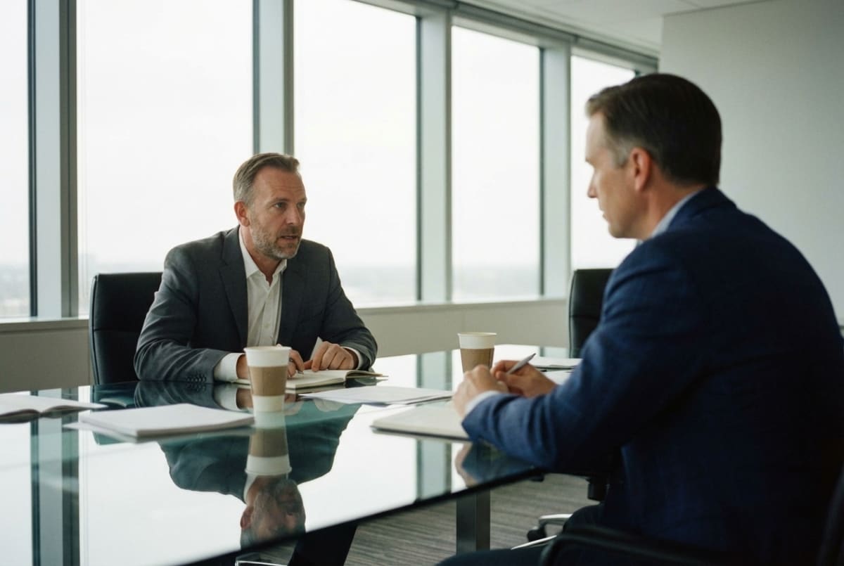 B2B lead generation agency business owner working at a desk reviewing prospect data and outreach strategies
