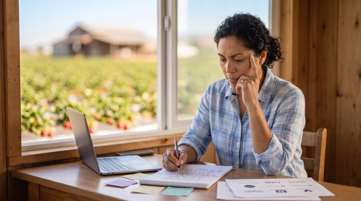 U-pick berry farm owner brainstorming business name ideas for an LLC