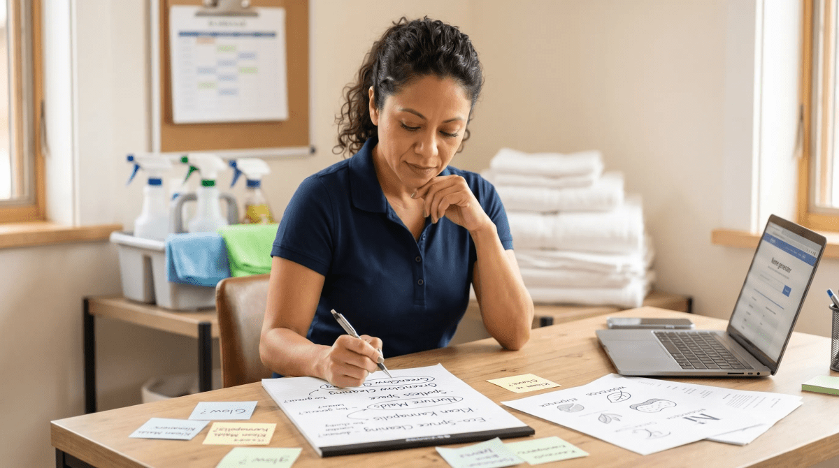 Vacation rental cleaning service owner brainstorming LLC name ideas
