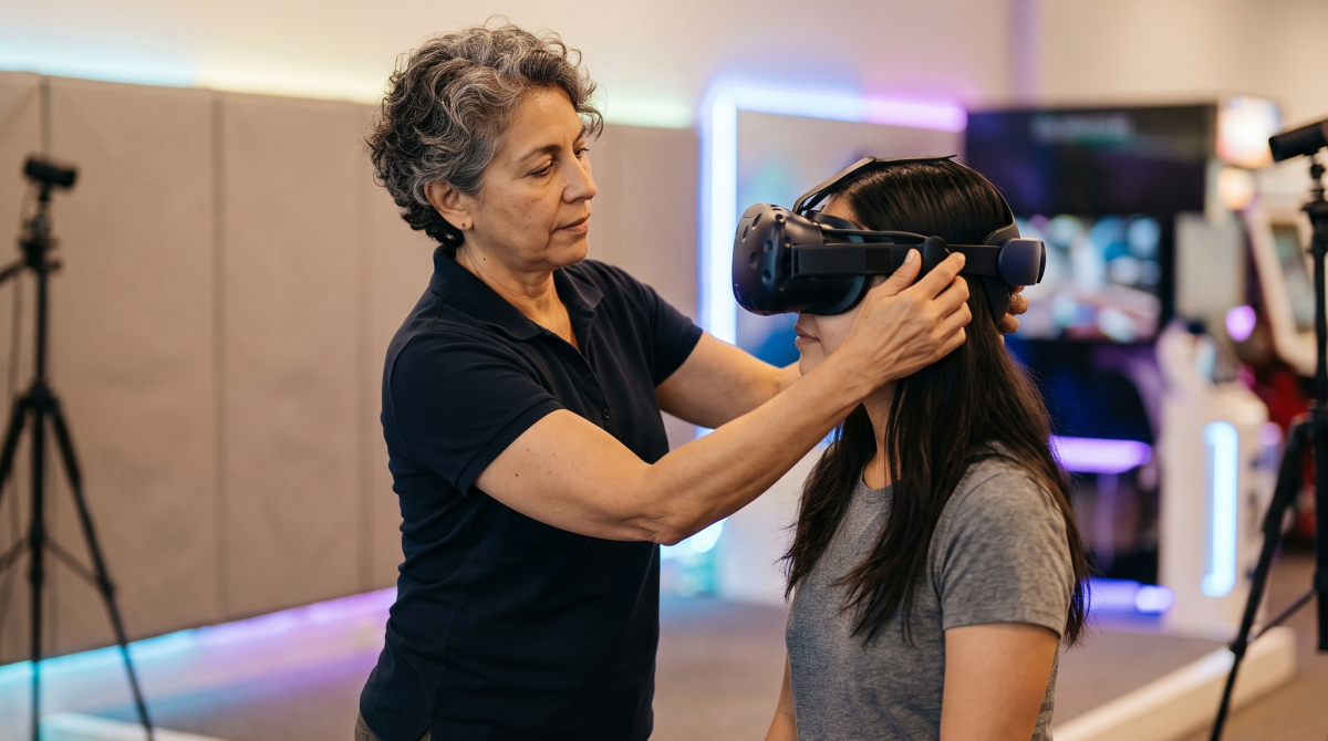 VR arcade owner running a VR arcade