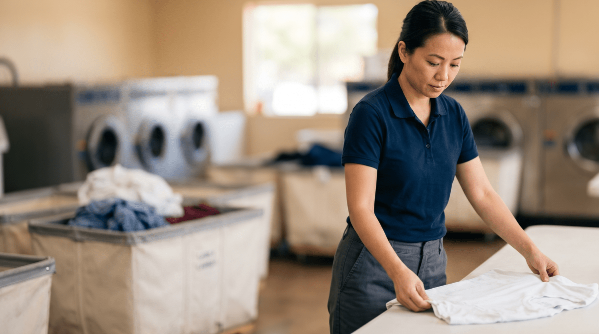 Wash and fold laundry business owner washing and folding laundry