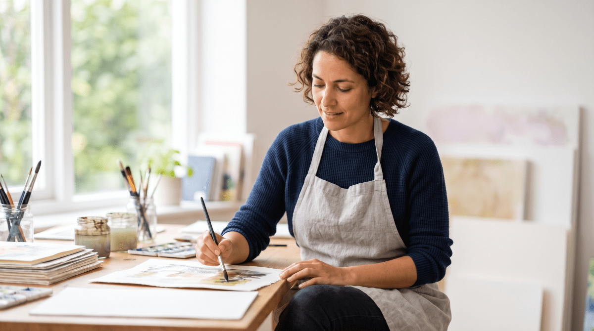 Watercolor art owner starting a business.