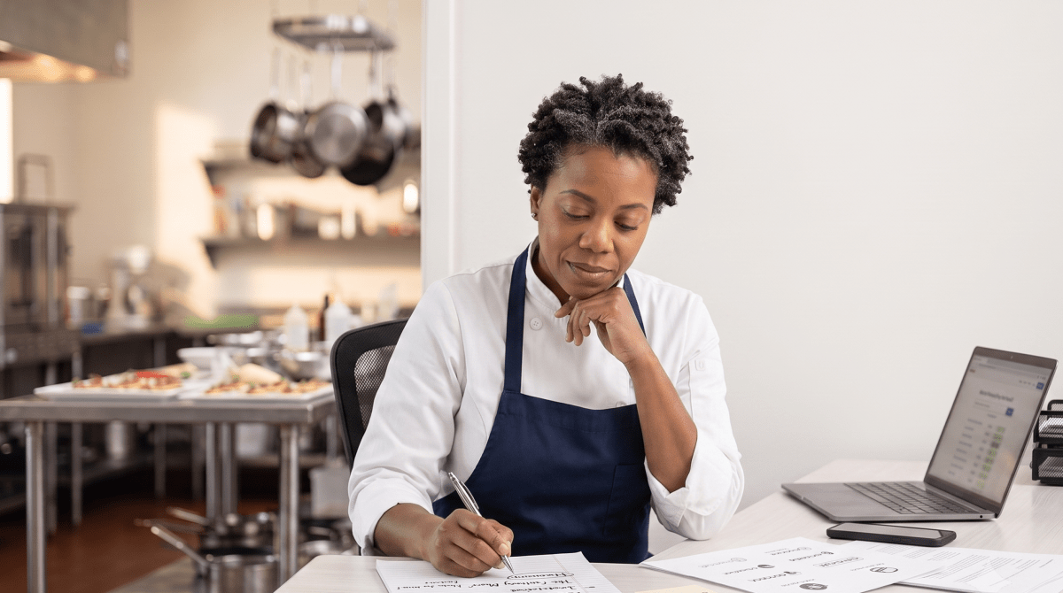 Wedding catering owner brainstorming business name ideas