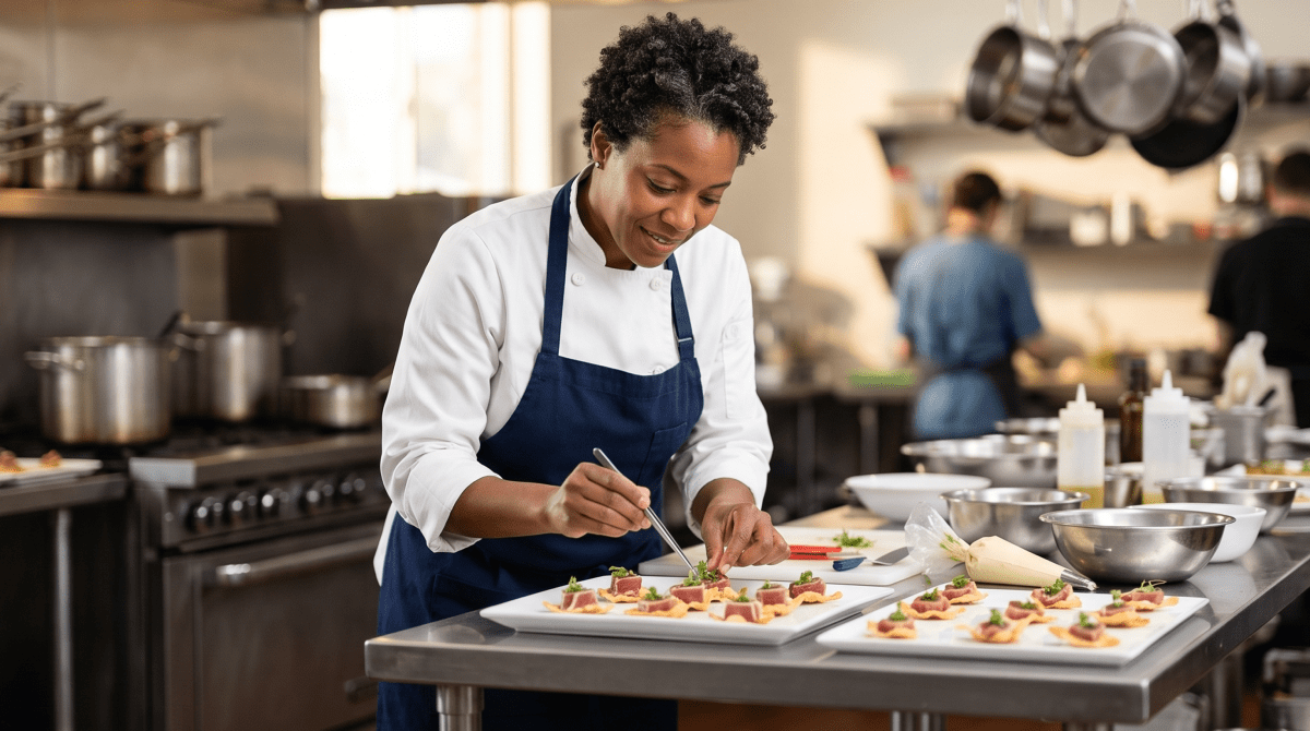 Wedding catering business owner catering a wedding