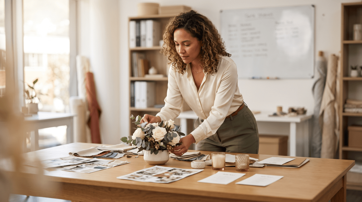 Wedding planning business owner working on their business
