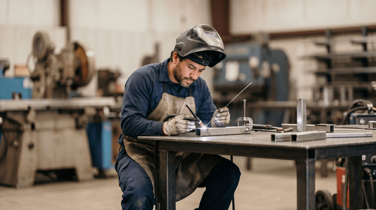 Welding business owner working on their business