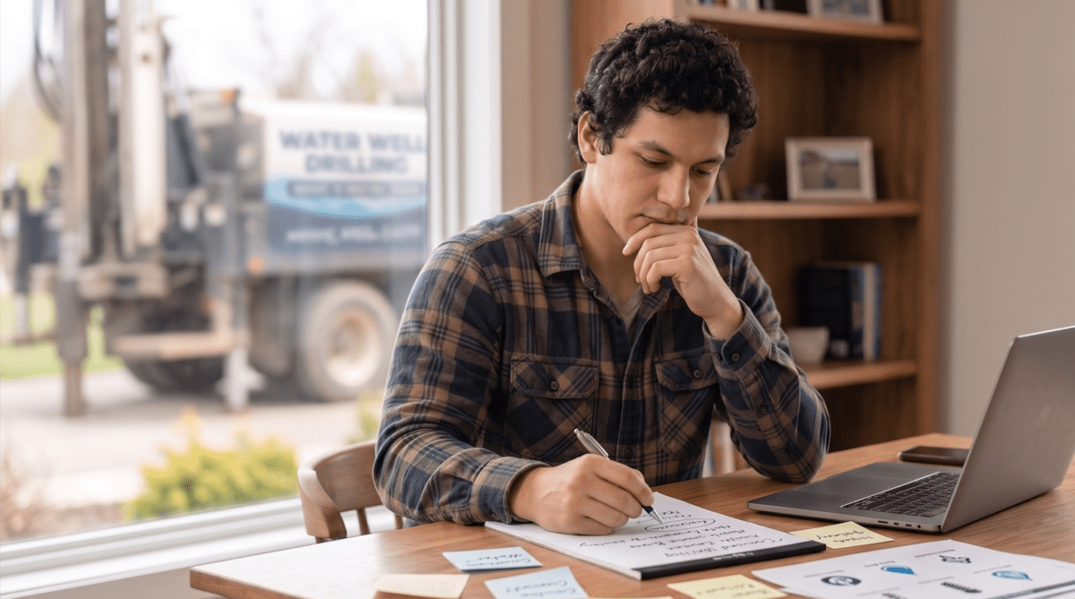Well drilling owner brainstorming business name ideas