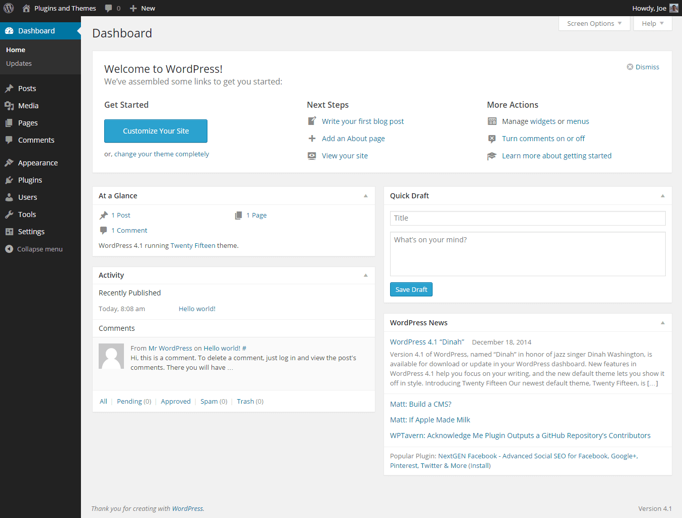 WordPress Dashboard