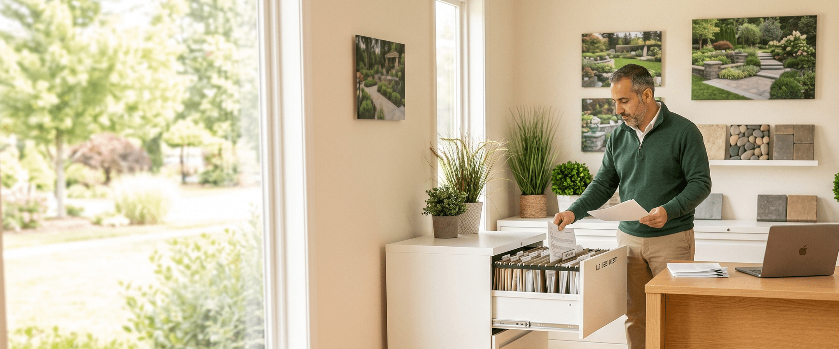 Business owner comparing registered agent services.