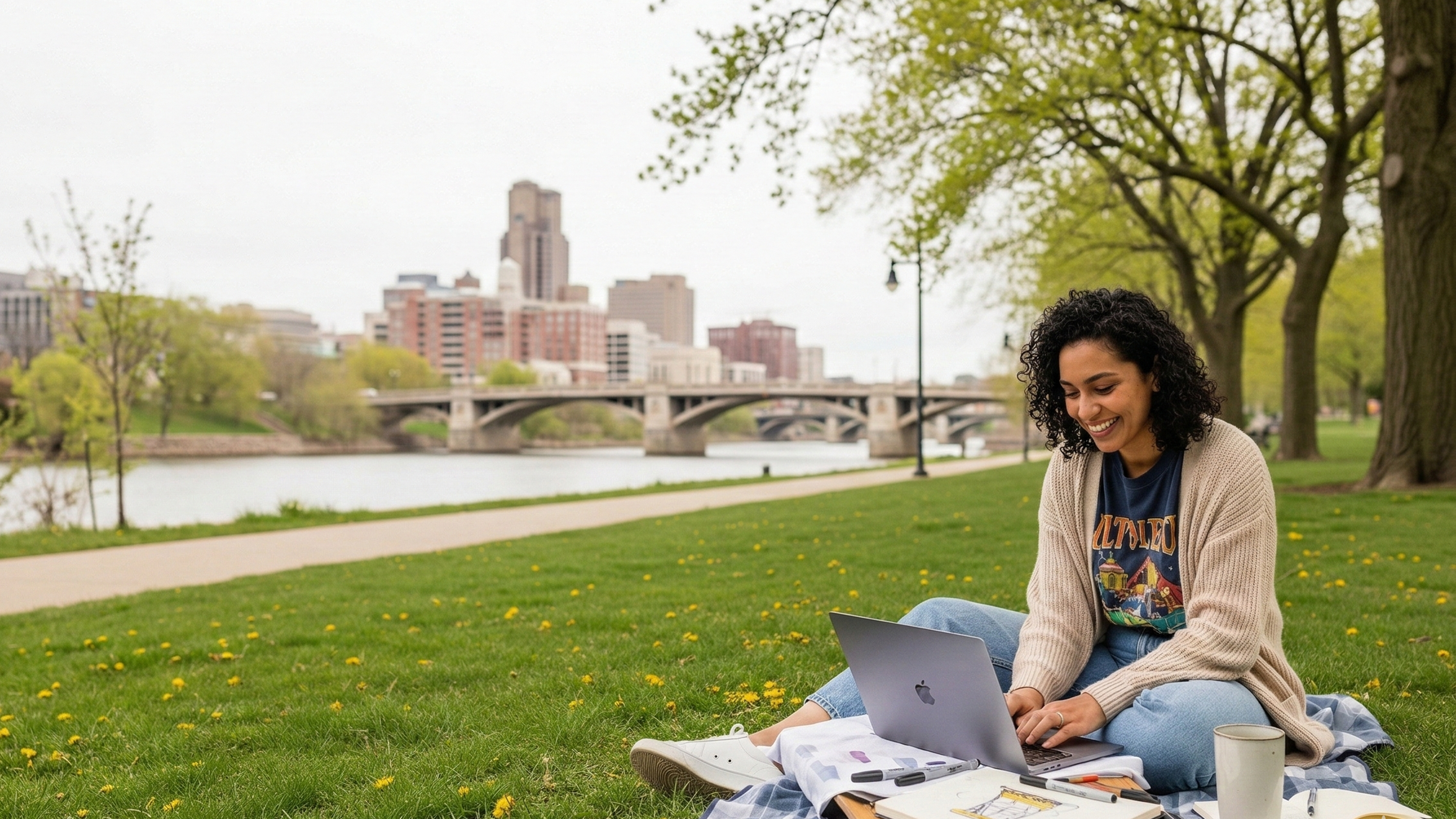 Woman forming her LLC at a park in Michigan