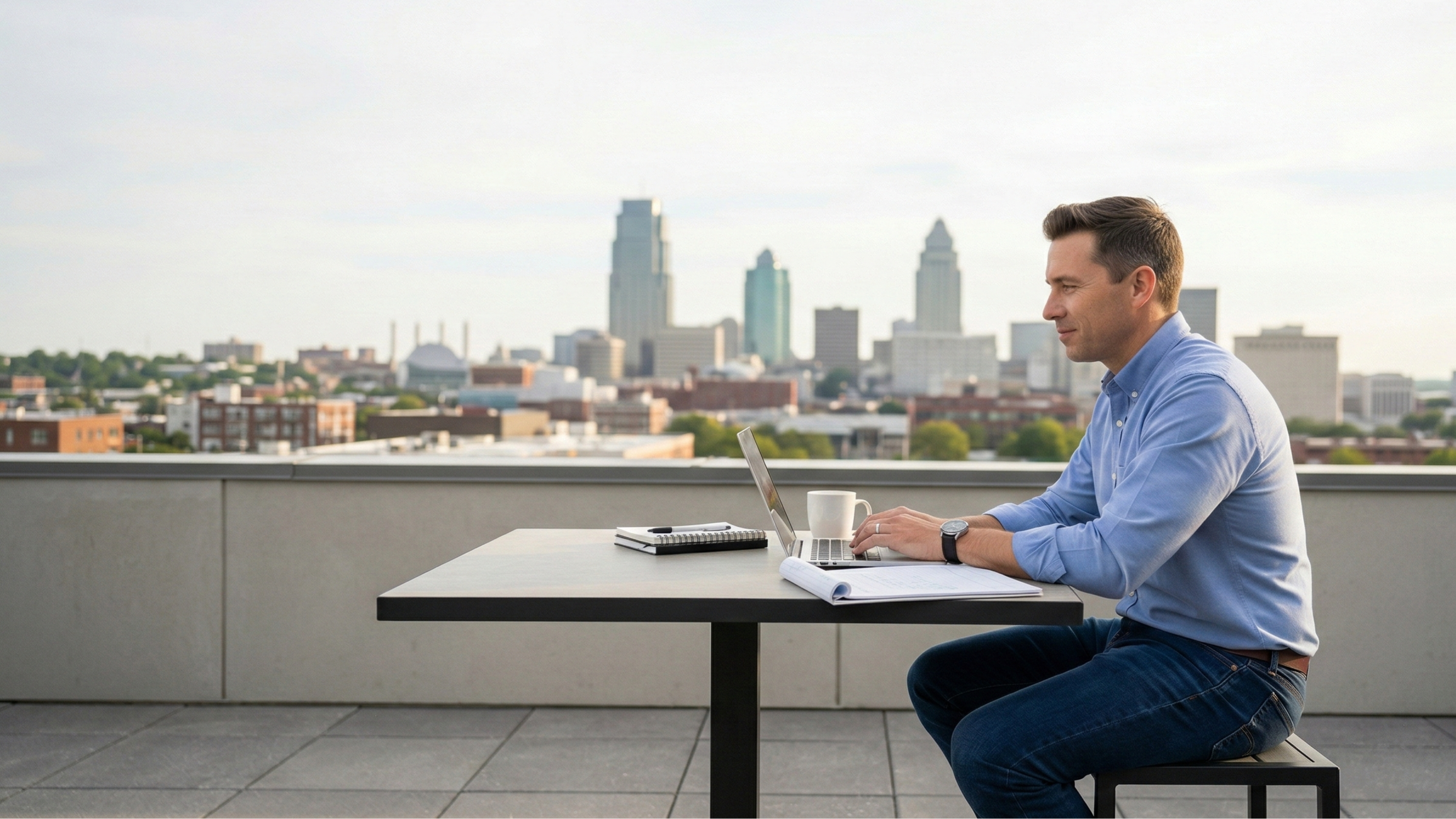 Man forming his LLC at an outdoor table in missouri
