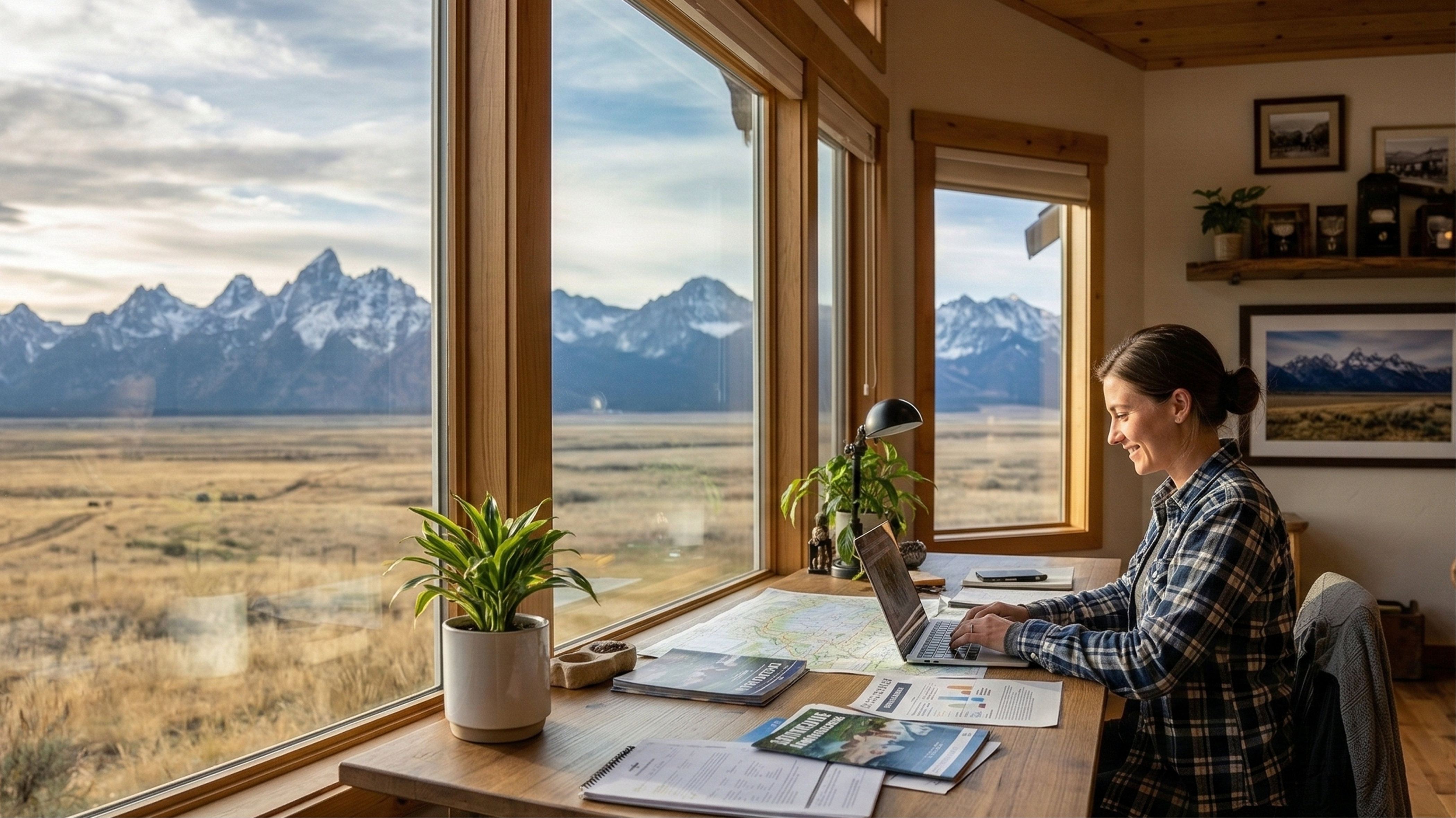 woman with the montana mountain range view setting up an LLC
