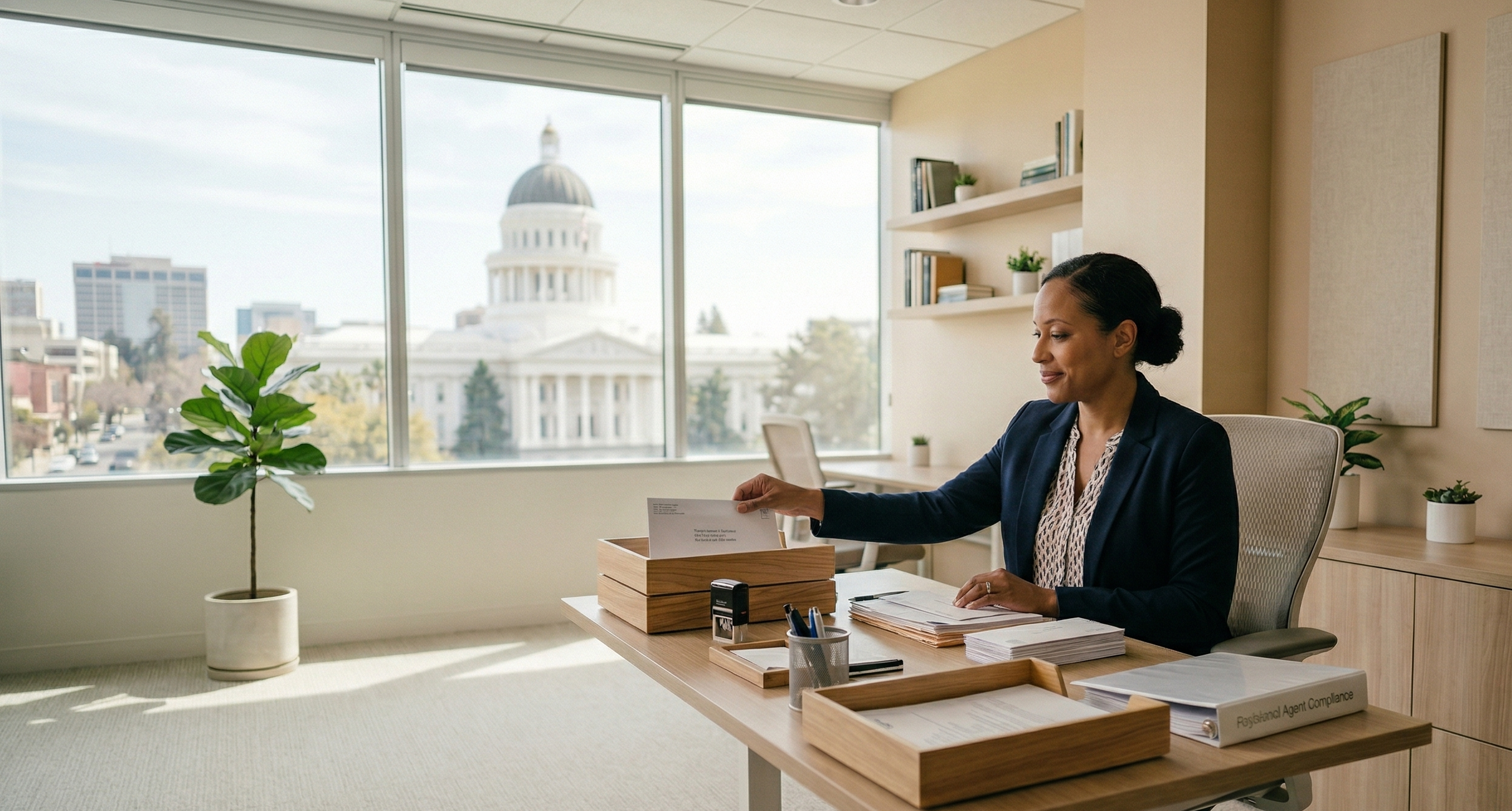 Woman submitting documents