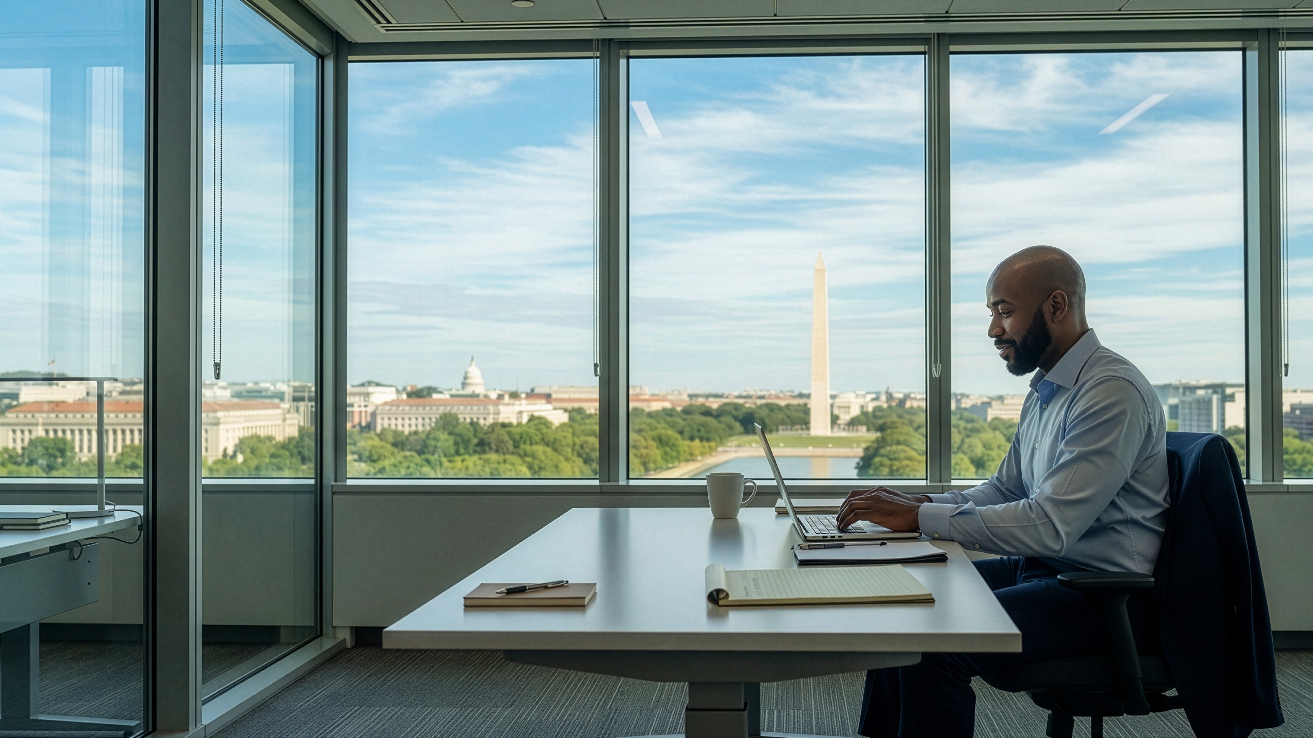 Man forming an LLC in DC, working from an office in the city