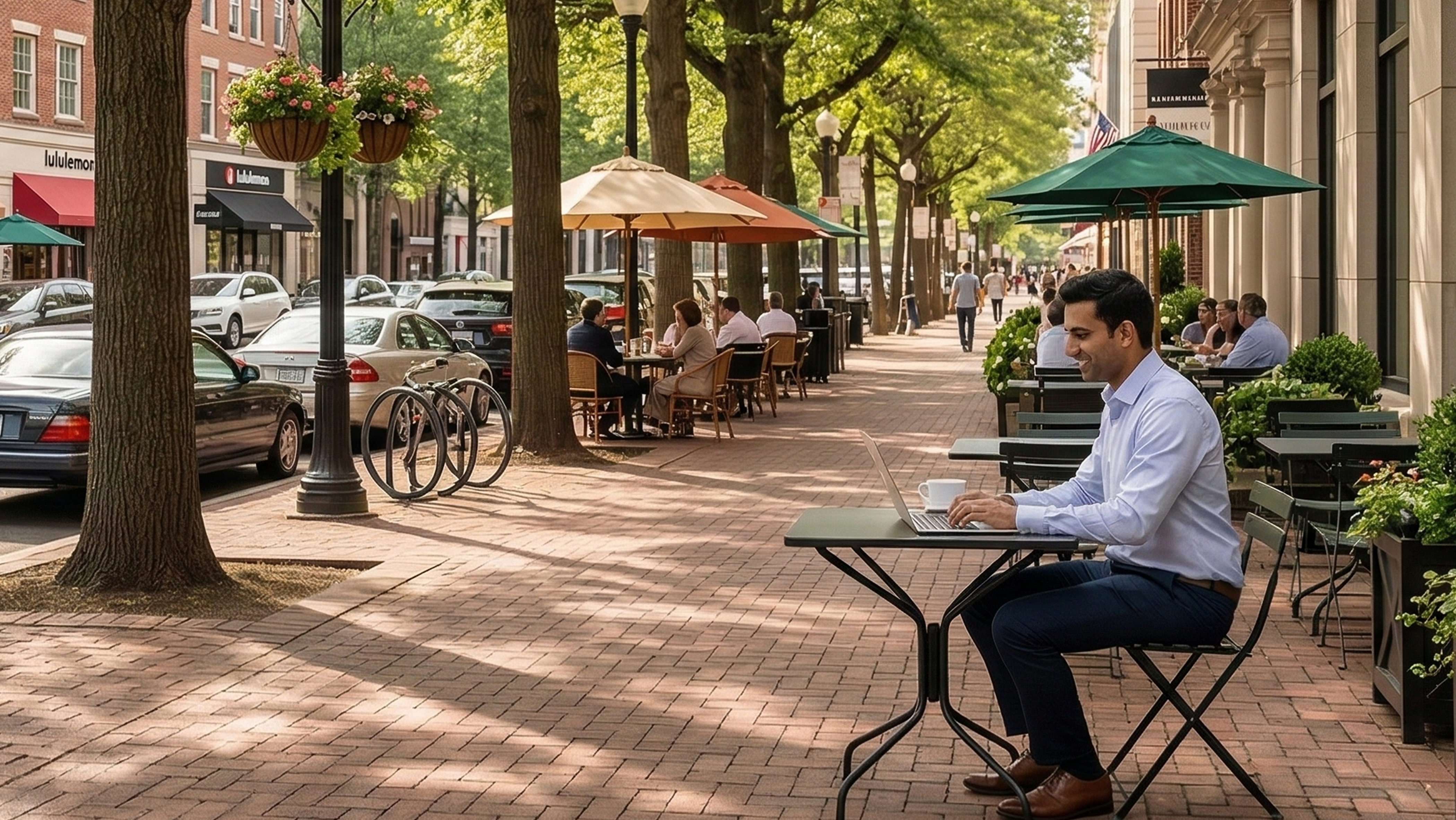Man starting an LLC in Maryland, working remotely at outdoor café