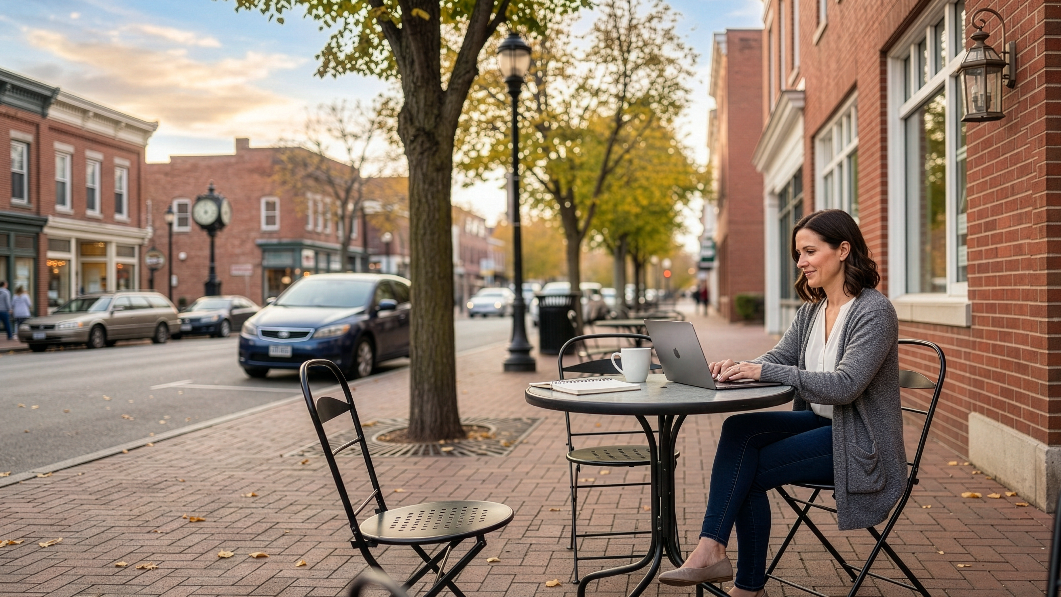 Business woman working outside on her New Hampshire LLC,